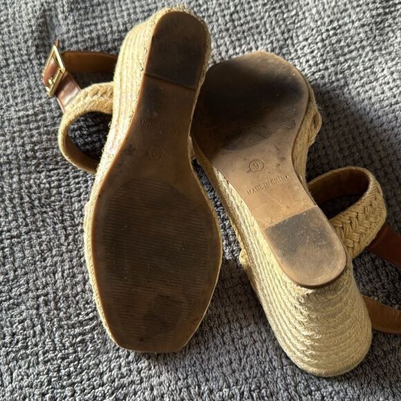 Steve Madden Raffia Espadrille‎ Wedge Sandals Natural Tan Buckle Strap Size 9 - Picture 10 of 12